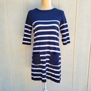 Boden Womens size 6 cotton T-Shirt Dress Pockets blue White Striped